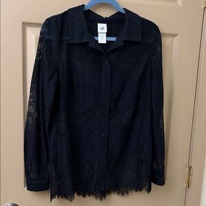 CAbi  St Regis Black Lace Long Sleeve Blouse